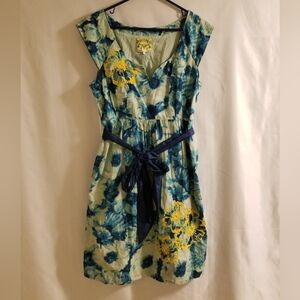 Anthropologie Floreat Women's Size 8 Blue Knotted Poppies Dress